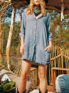 Washed Linen Tunic - Blue