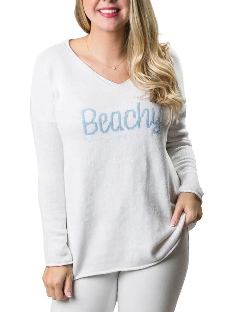 V-Neck Sweater - White Beachy