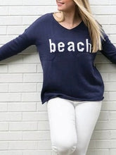 Load image into Gallery viewer, V-Neck Sweater - Navy Beach
