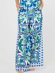 Smocked Waist Pants - Blue Multi