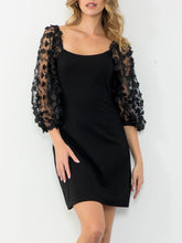 Load image into Gallery viewer, Flower Sleeve Dress - Black
