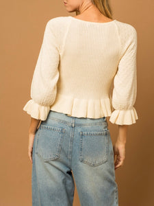 Frill Sweater Top - Cream FINAL SALE
