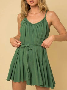 Braided Belt Romper - Olive