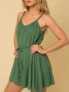 Braided Belt Romper - Olive