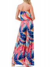 Load image into Gallery viewer, Strapless Jumpsuit with Belt- Blue/Coral
