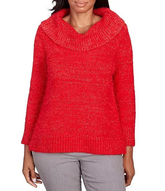 Marilyn Collar Eyelash Sweater - Red FINAL SALE