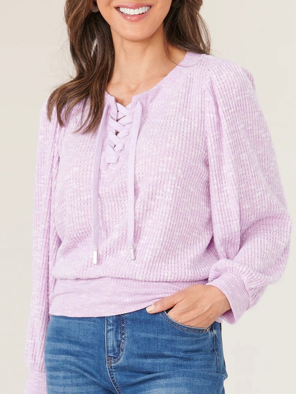 Lace-Up Thermal Top - Heather Orchid