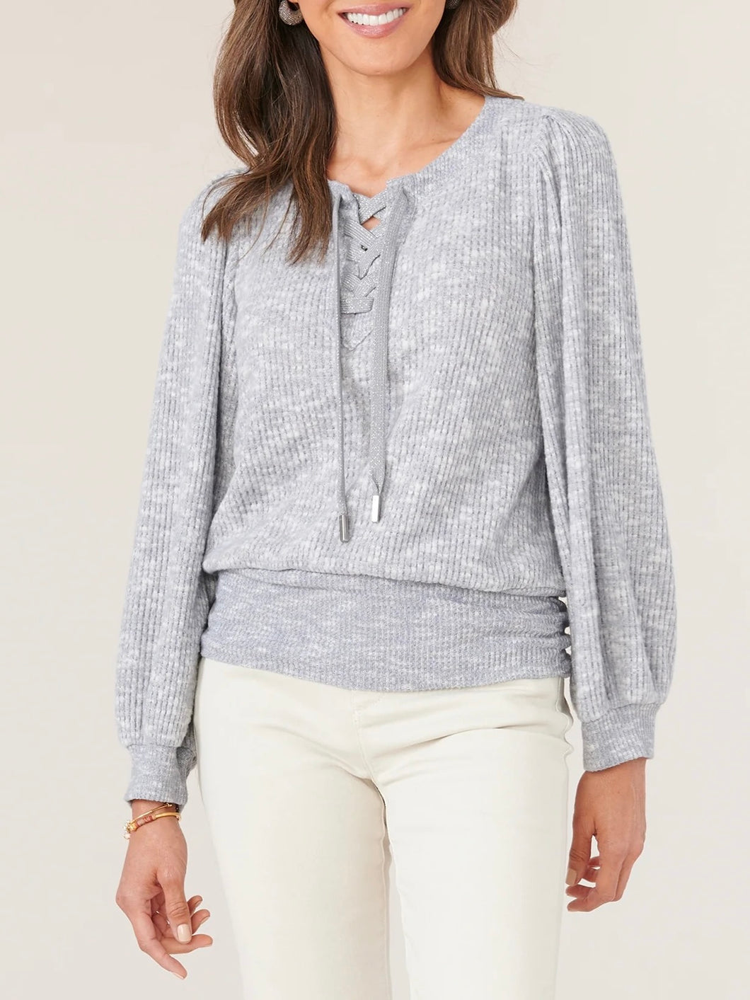 Lace-Up Thermal Top - Heather Slate