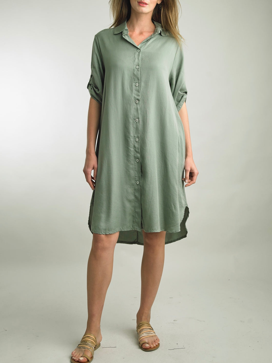 Buttondown Shirtdress with Pockets - Army