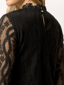 Long Sleeve Lace Top - Black
