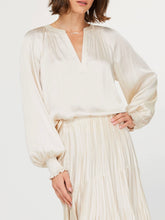 Load image into Gallery viewer, Split Neck Satin Blouse - Ecru
