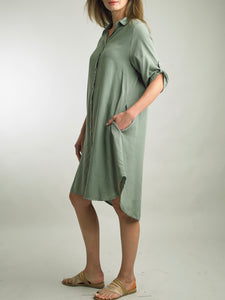 Buttondown Shirtdress with Pockets - Army