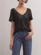 Load image into Gallery viewer, Short Sleeve Sequin Top - Black
