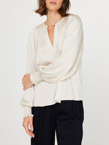 Split Neck Satin Blouse - Ecru