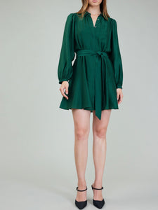 Belted Dress with Pleats - Jewel Green