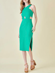 Cocktail Midi Dress with Cut Outs - Green