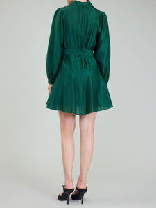 Belted Dress with Pleats - Jewel Green