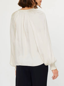 Split Neck Satin Blouse - Ecru