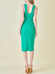 Cocktail Midi Dress with Cut Outs - Green