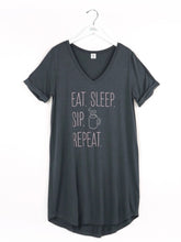 Load image into Gallery viewer, Sleep Shirt - Sip Repeat Charcoal FINAL SALE
