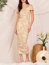 Load image into Gallery viewer, Off Shoulder Ruched Dress - Yellow
