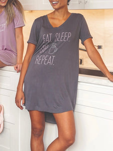 Sleep Shirt - Sip Repeat Charcoal FINAL SALE