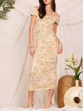 Load image into Gallery viewer, Off Shoulder Ruched Dress - Yellow
