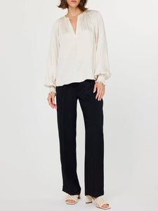 Split Neck Satin Blouse - Ecru