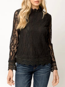 Long Sleeve Lace Top - Black