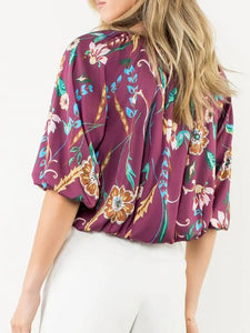 Floral Satin Top - Burgundy