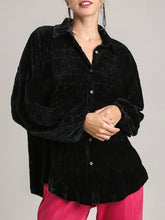 Load image into Gallery viewer, Crinkle Velvet Button Down - Black FINAL SALE
