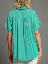 Load image into Gallery viewer, Embroidered Short Sleeve Button Down Top - Aqua
