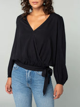 Load image into Gallery viewer, Faux Wrap Damask Blouse - Black
