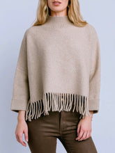 Load image into Gallery viewer, Sachi Fringe Sweater in Warm Wheat, cozy mock neck knit top with boho fringe hem, women's boutique style - 4
