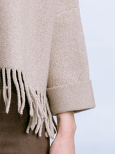 Load image into Gallery viewer, Sachi Fringe Sweater in Warm Wheat, cozy mock neck knit top with boho fringe hem, women's boutique style - 2
