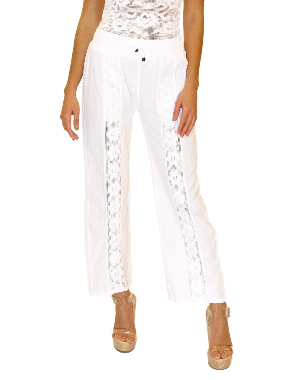 Lace Trim Pants - White