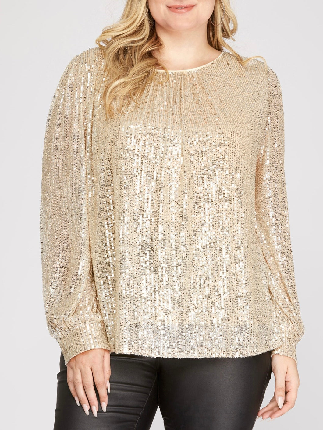 Sequin Long Sleeve Puff Sleeve Top - Ivory FINAL SALE