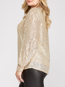 Sequin Long Sleeve Puff Sleeve Top - Ivory FINAL SALE