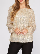 Load image into Gallery viewer, Sequin Long Sleeve Puff Sleeve Top - Ivory FINAL SALE
