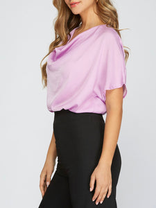 Short Sleeve Cowl Top - Lilac