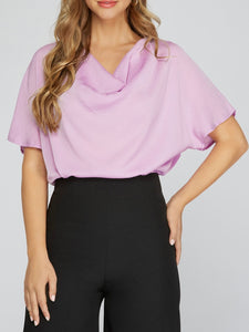 Short Sleeve Cowl Top - Lilac
