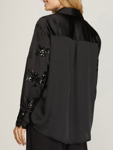 Satin and Sequin Button Down - Black