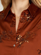 Load image into Gallery viewer, Satin and Sequin Button Down - Cinnamon
