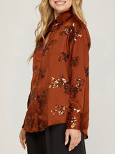 Load image into Gallery viewer, Satin and Sequin Button Down - Cinnamon
