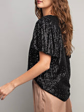 Load image into Gallery viewer, Sequin Puff Sleeve Top - Black
