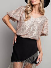 Load image into Gallery viewer, Sequin Puff Sleeve Top - Gold
