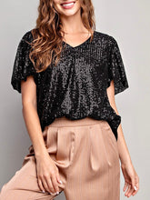 Load image into Gallery viewer, Sequin Puff Sleeve Top - Black
