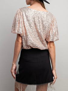 Sequin Puff Sleeve Top - Gold