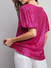 Load image into Gallery viewer, Sequin Puff Sleeve Top - Hot Pink
