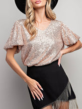 Load image into Gallery viewer, Sequin Puff Sleeve Top - Gold
